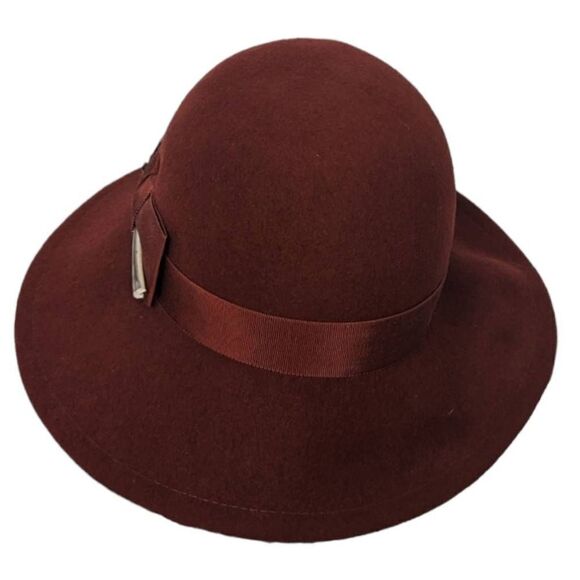 Chelton Cloche Hat Adult Medium Red Burgundy Feather Detail Vintage Flapper - Picture 6 of 12